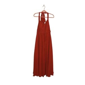 AZAZIE Halter Neck Maxi Dress Bridesmaid‎ Formal Orange Rust Size C